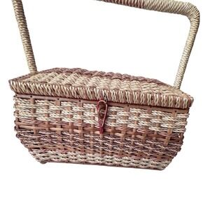 Dritz Vintage Wicker Sewing Basket Pincushion Top Orange/Tan